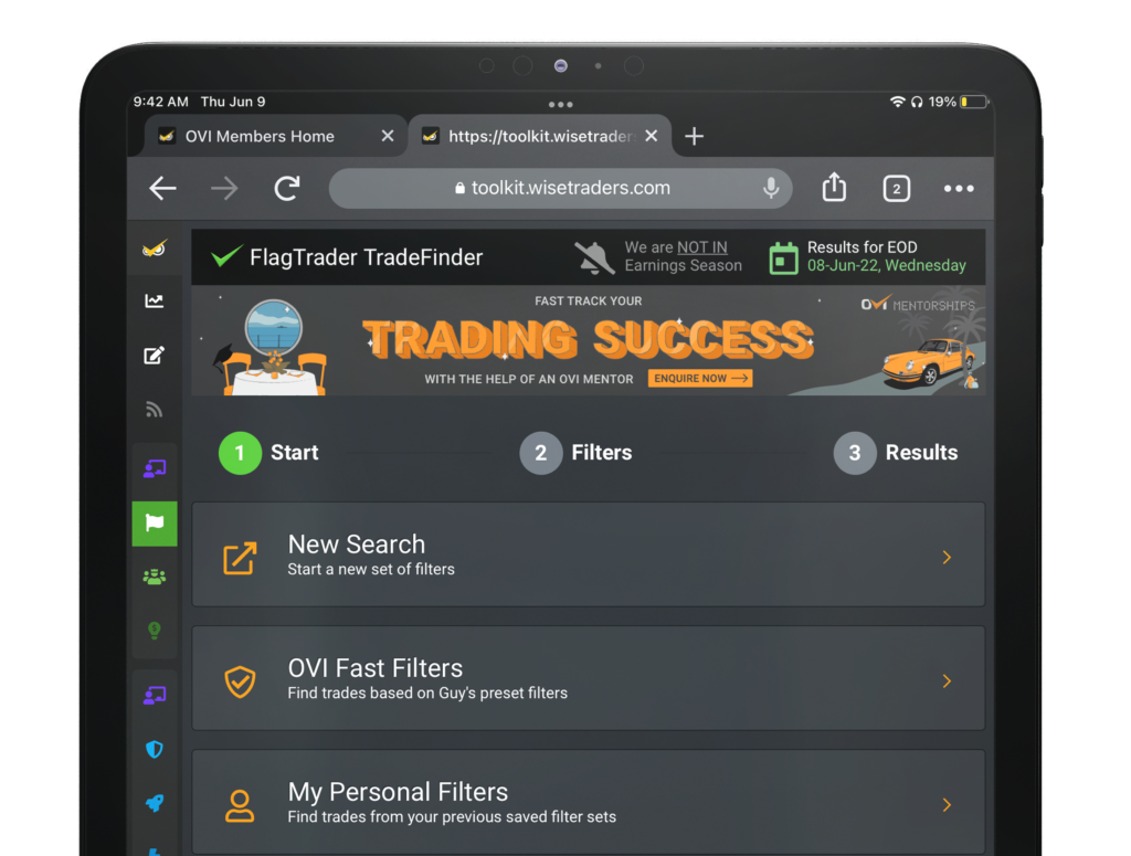 FlagTrader TradeFinder on tablet